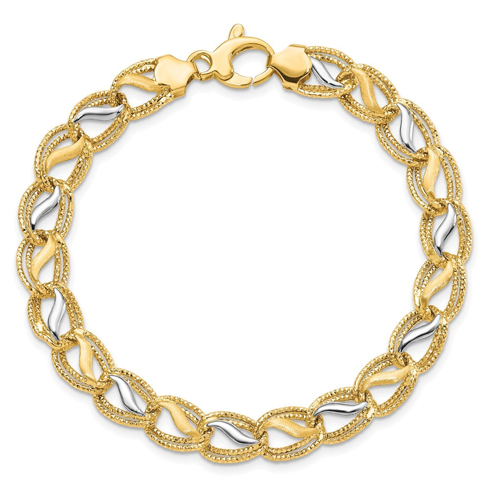 7.5 Inch 14K Two-Tone Polished Brushed And Textured Bracelet