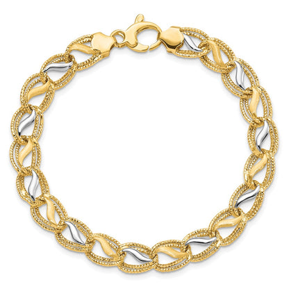 7.5 Inch 14K Two-Tone Polished Brushed And Textured Bracelet