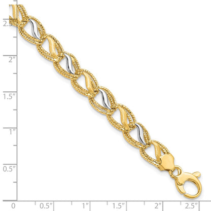 7.5 Inch 14K Two-Tone Polished Brushed And Textured Bracelet