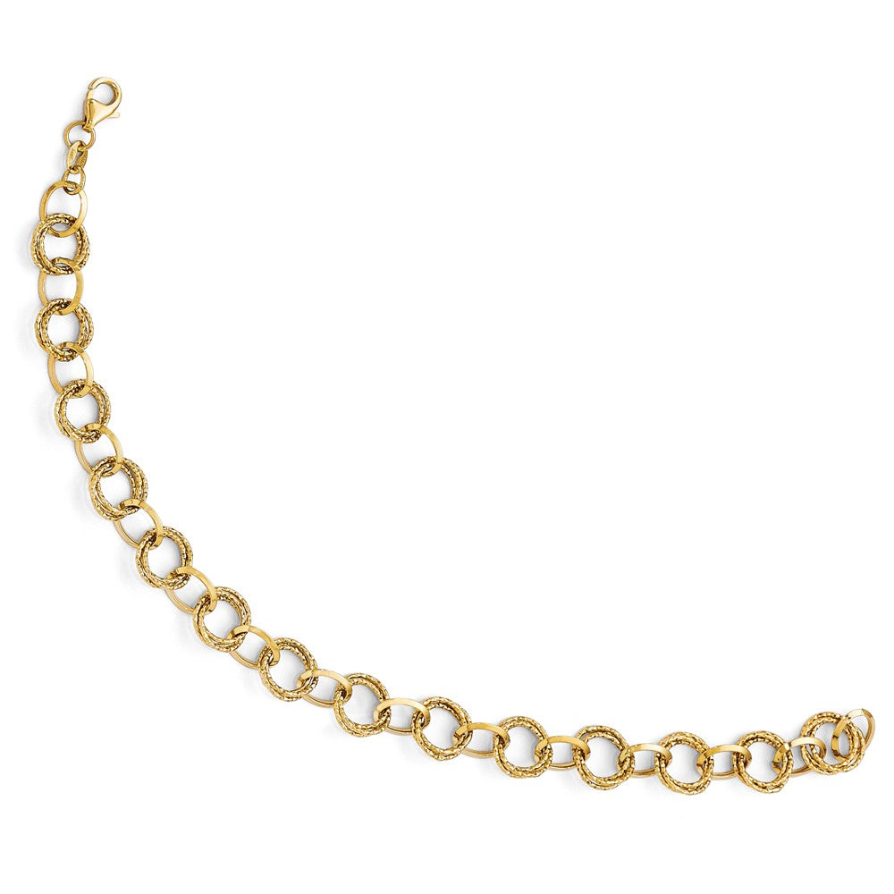 8 Inch 14K Polished And Textured Fancy Link Bracelet