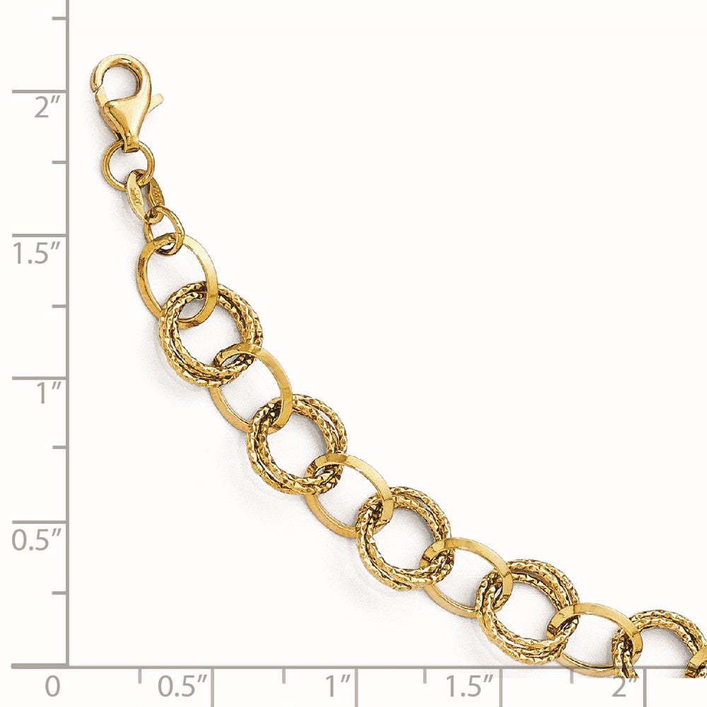 8 Inch 14K Polished And Textured Fancy Link Bracelet
