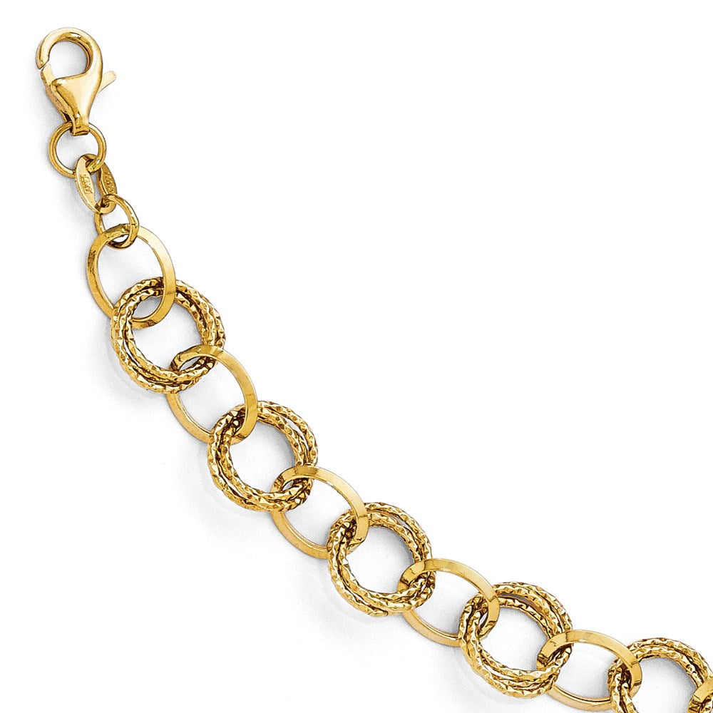 8 Inch 14K Polished And Textured Fancy Link Bracelet