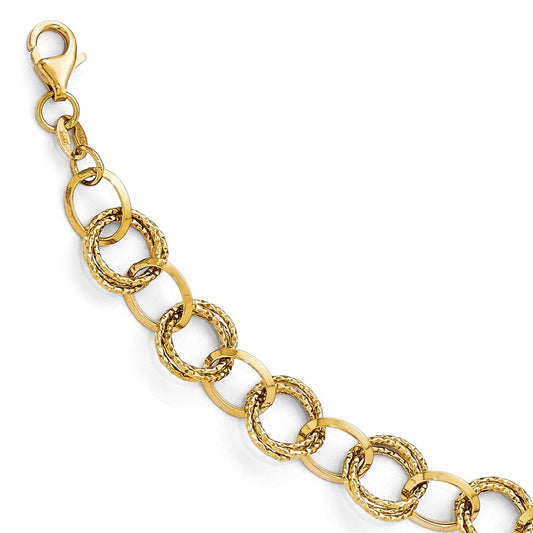 8 Inch 14K Polished And Textured Fancy Link Bracelet