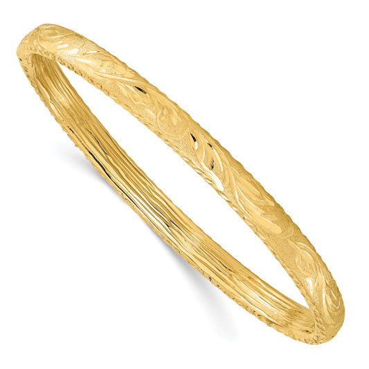 14K Yellow Gold Polished And Diamond-Cut Floral Bangle