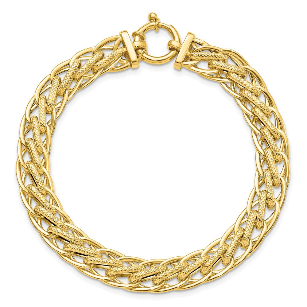 7.5 Inch 14K Polished And Textured Fancy Link Bracelet