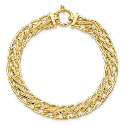 7.5 Inch 14K Polished And Textured Fancy Link Bracelet