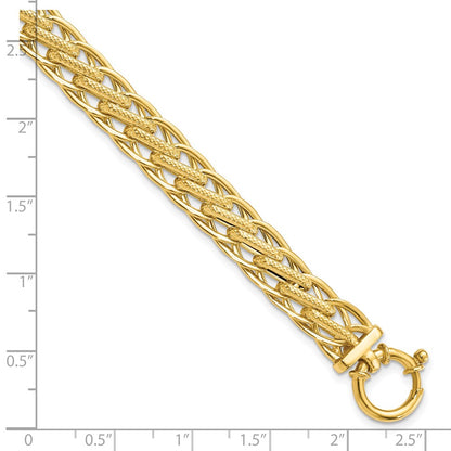 7.5 Inch 14K Polished And Textured Fancy Link Bracelet