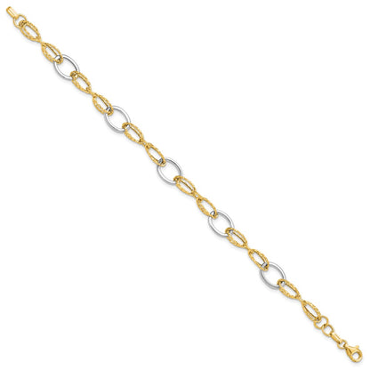 7.5 Inch 14K Two-Tone Polished And Textured Fancy Link Bracelet