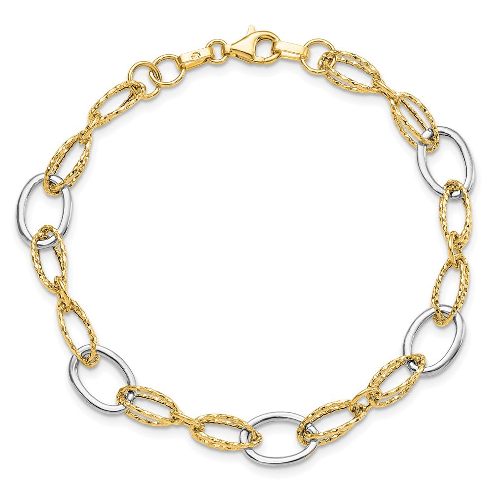 7.5 Inch 14K Two-Tone Polished And Textured Fancy Link Bracelet