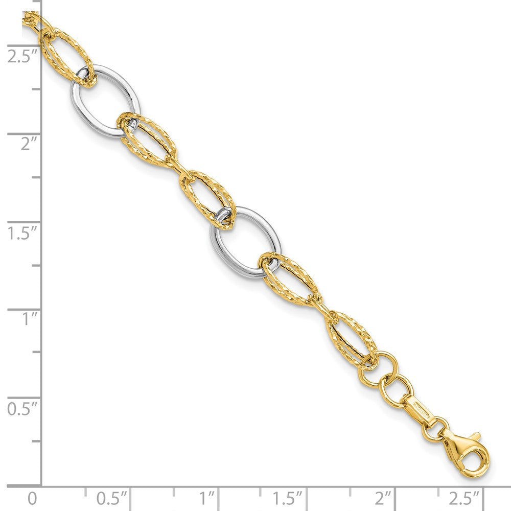 7.5 Inch 14K Two-Tone Polished And Textured Fancy Link Bracelet