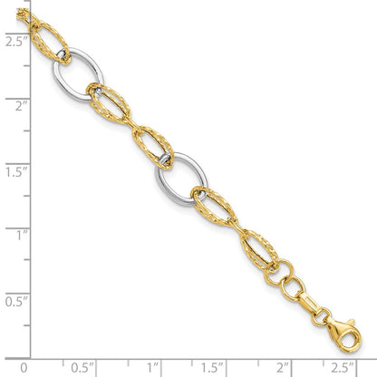 7.5 Inch 14K Two-Tone Polished And Textured Fancy Link Bracelet