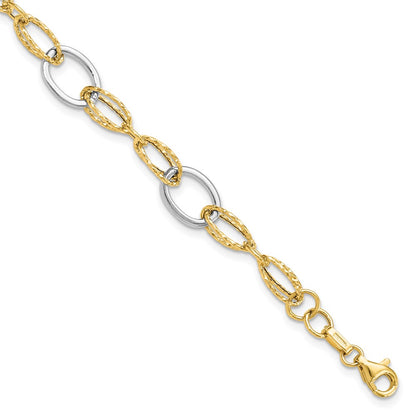 7.5 Inch 14K Two-Tone Polished And Textured Fancy Link Bracelet
