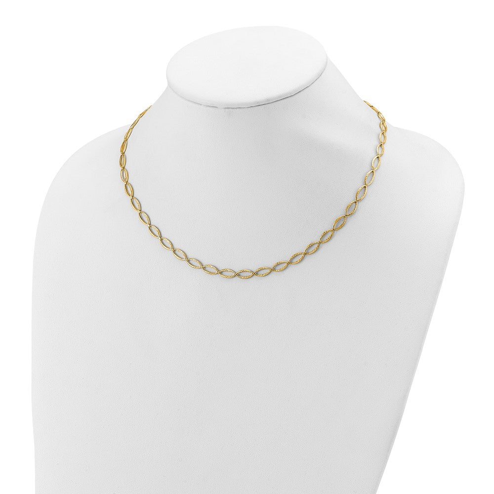14K Yellow Gold Polished And Diamond Cut Fancy Link Necklace