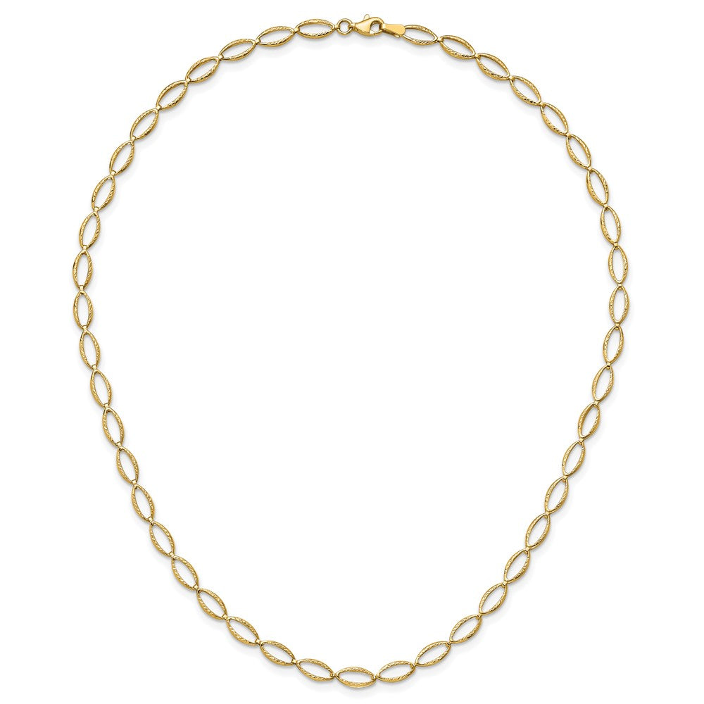 14K Yellow Gold Polished And Diamond Cut Fancy Link Necklace