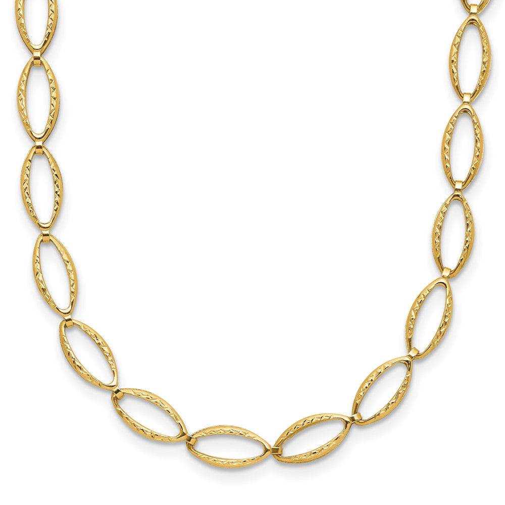 14K Yellow Gold Polished And Diamond Cut Fancy Link Necklace