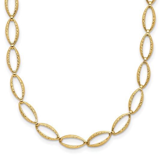 14K Yellow Gold Polished And Diamond Cut Fancy Link Necklace