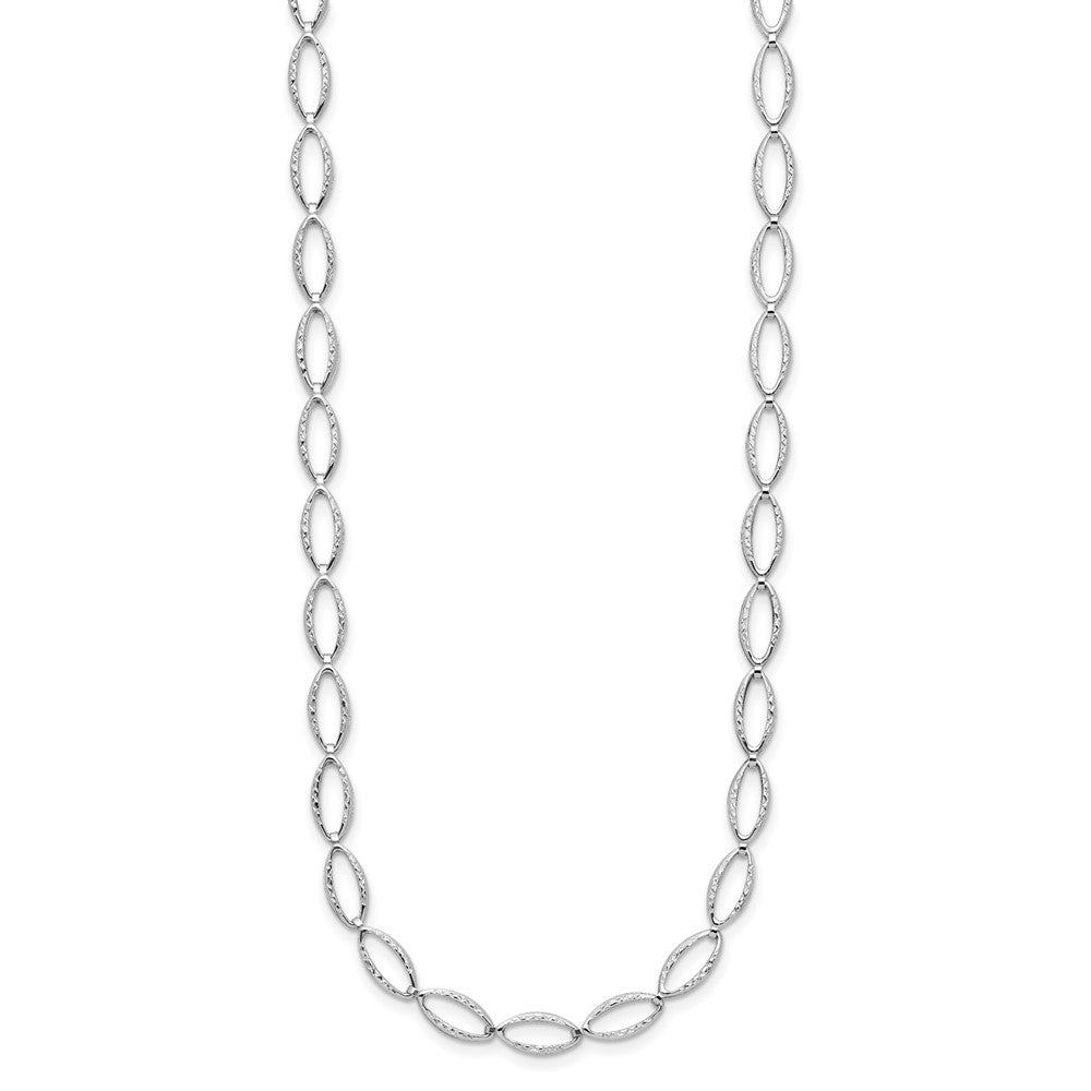 14K White Gold Polished And Diamond Cut Fancy Link Necklace
