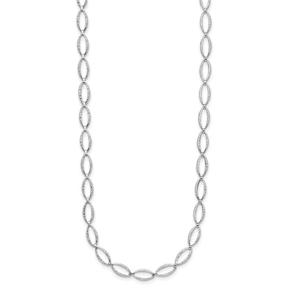 14K White Gold Polished And Diamond Cut Fancy Link Necklace