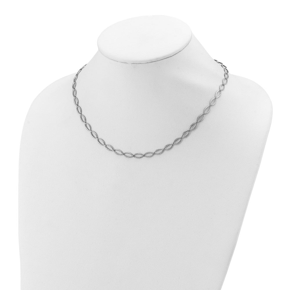 14K White Gold Polished And Diamond Cut Fancy Link Necklace