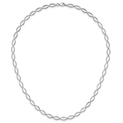 14K White Gold Polished And Diamond Cut Fancy Link Necklace