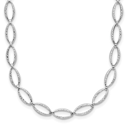 14K White Gold Polished And Diamond Cut Fancy Link Necklace