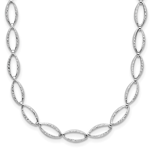 14K White Gold Polished And Diamond Cut Fancy Link Necklace