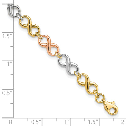 14K Tri Color Polished Infinity Bracelet