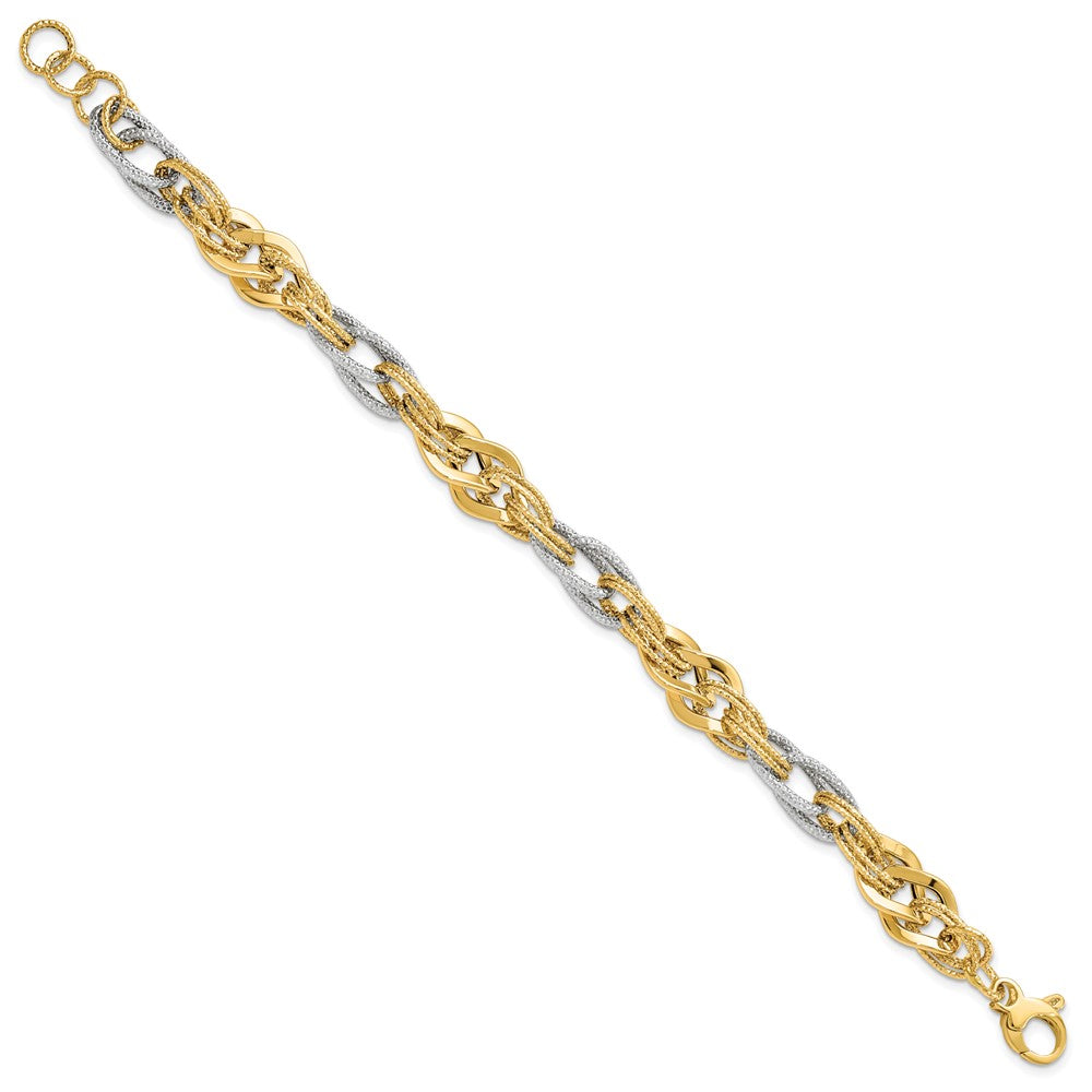 7.5 Inch 14K Yellow And White Gold Polished D/C Bracelet