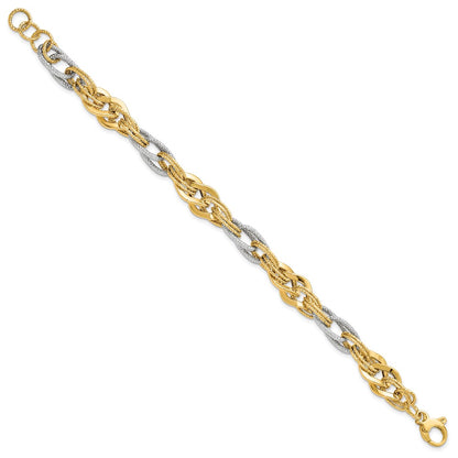 7.5 Inch 14K Yellow And White Gold Polished D/C Bracelet