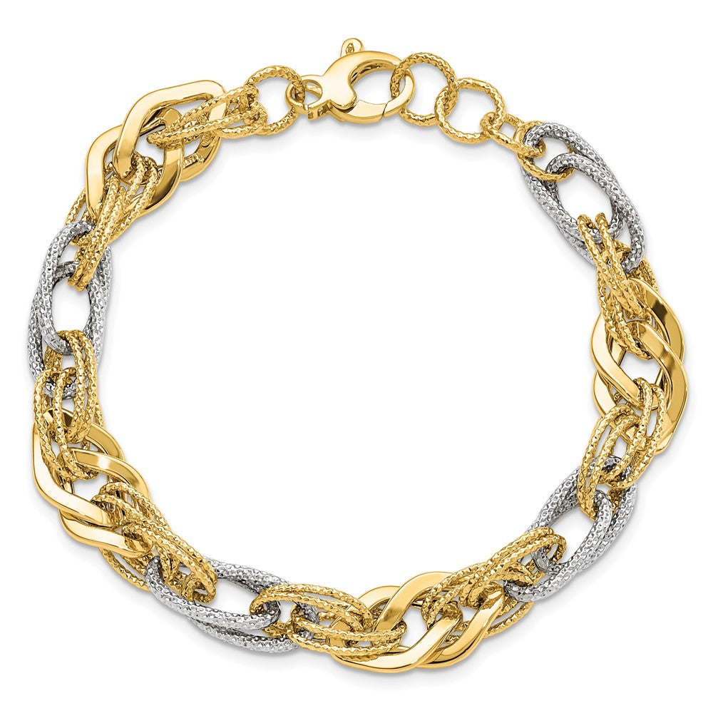 7.5 Inch 14K Yellow And White Gold Polished D/C Bracelet