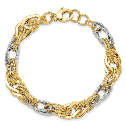 7.5 Inch 14K Yellow And White Gold Polished D/C Bracelet