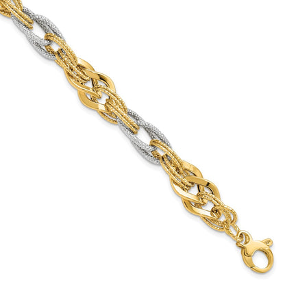 7.5 Inch 14K Yellow And White Gold Polished D/C Bracelet
