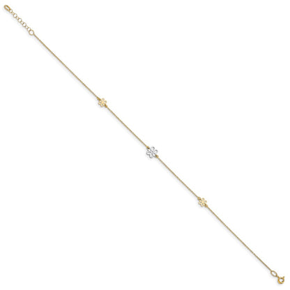 14K Two-Tone Polished Flower With 1In Ext. Anklet