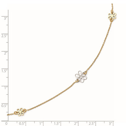 14K Two-Tone Polished Flower With 1In Ext. Anklet