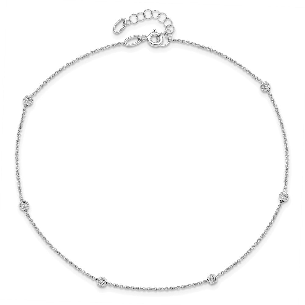 14K White Gold D/C Beaded With 1In Ext. Anklet