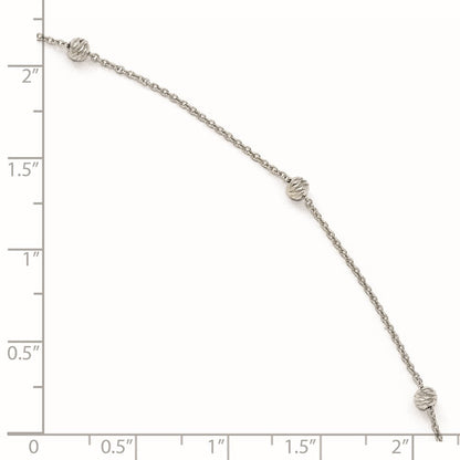 14K White Gold D/C Beaded With 1In Ext. Anklet