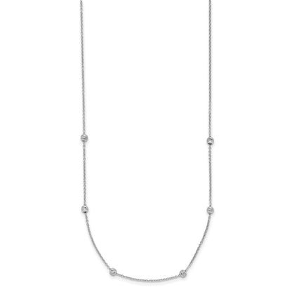 14K White Gold Polished And D/C Beaded 17In 2In Ext. Necklace