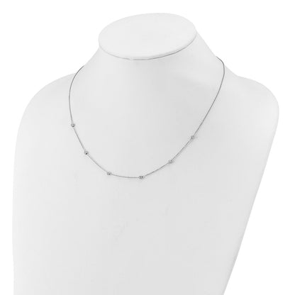 14K White Gold Polished And D/C Beaded 17In 2In Ext. Necklace