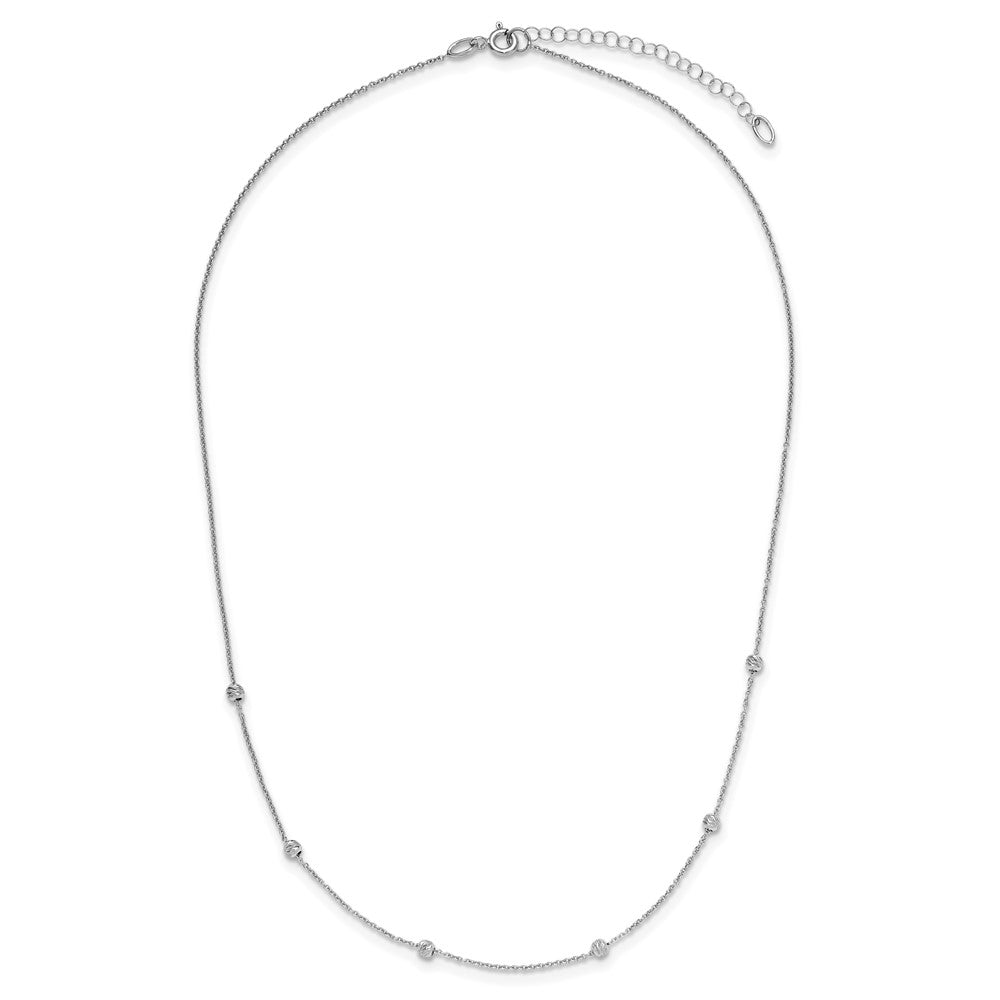 14K White Gold Polished And D/C Beaded 17In 2In Ext. Necklace