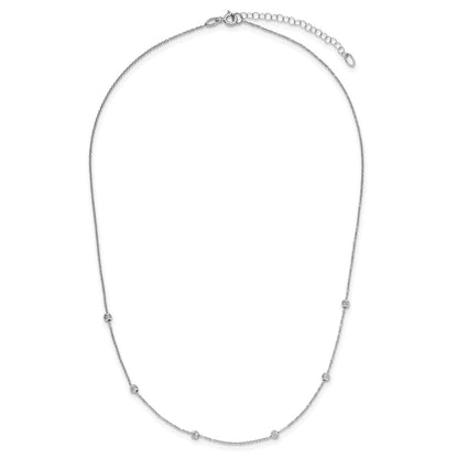 14K White Gold Polished And D/C Beaded 17In 2In Ext. Necklace