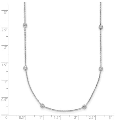 14K White Gold Polished And D/C Beaded 17In 2In Ext. Necklace