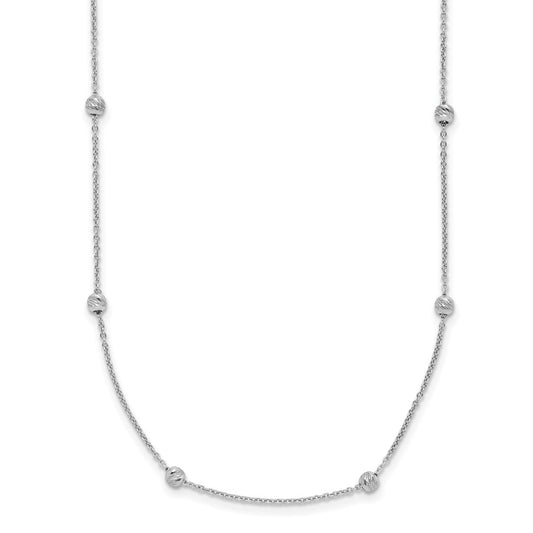 14K White Gold Polished And D/C Beaded 17In 2In Ext. Necklace