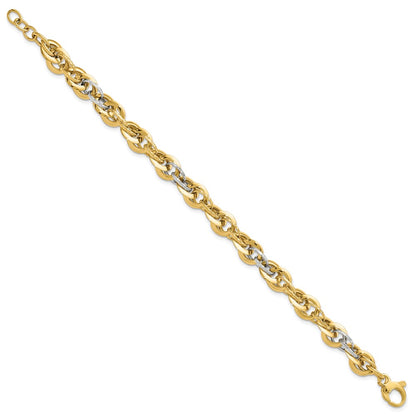 8 Inch 14K Two-Tone Polished D/C Fancy Link Bracelet