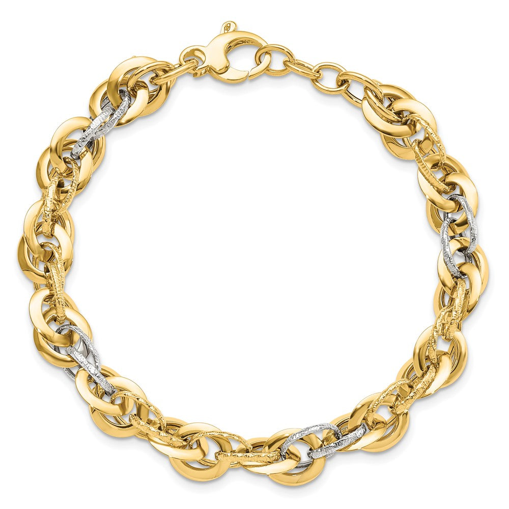 8 Inch 14K Two-Tone Polished D/C Fancy Link Bracelet