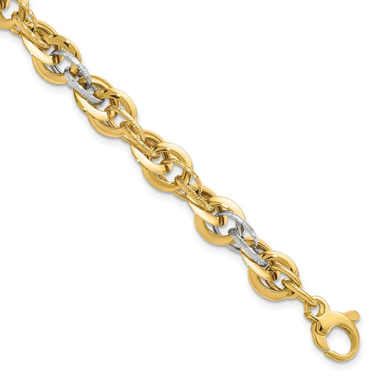 8 Inch 14K Two-Tone Polished D/C Fancy Link Bracelet