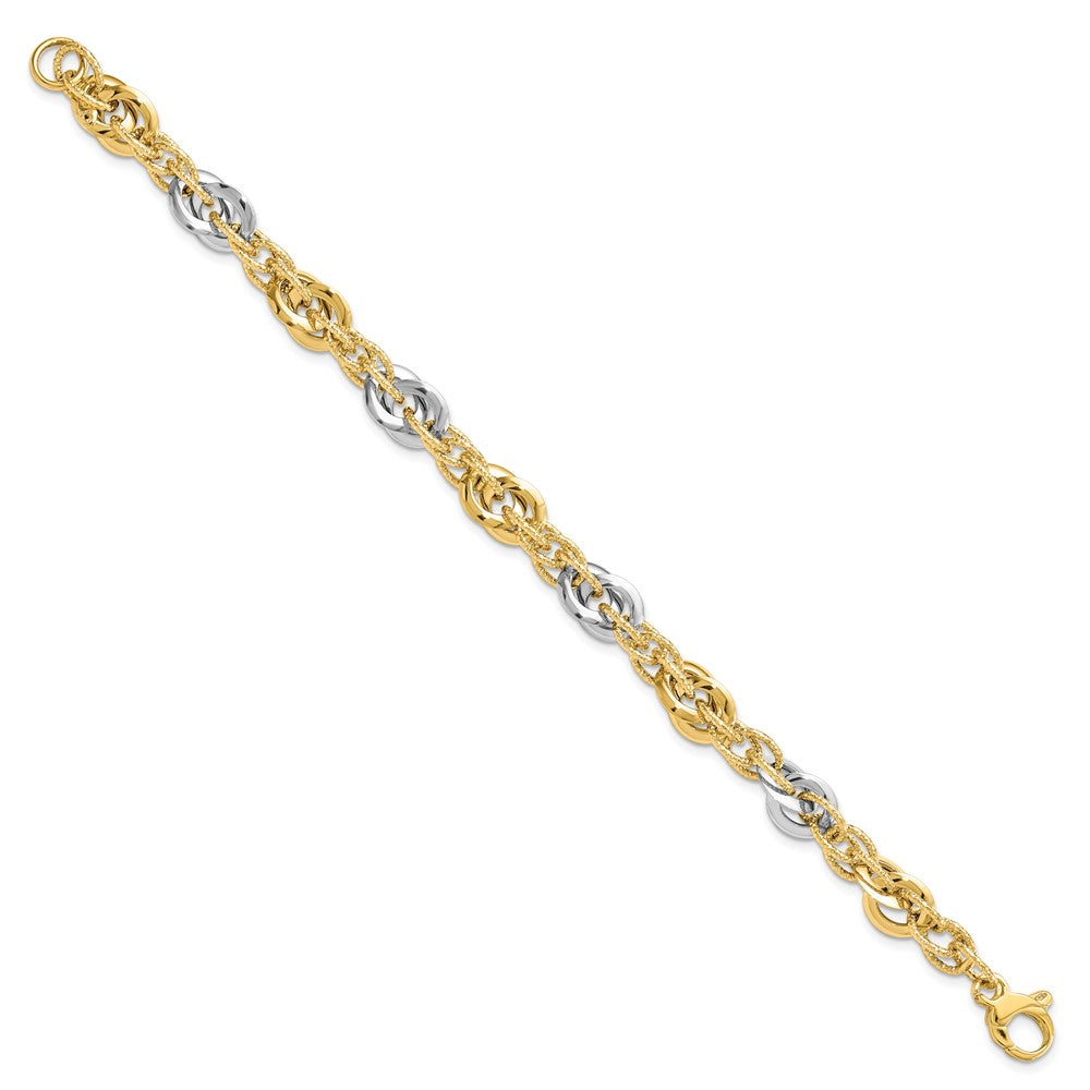 7.5 Inch 14K Two-Tone Polished D/C Fancy Link Bracelet