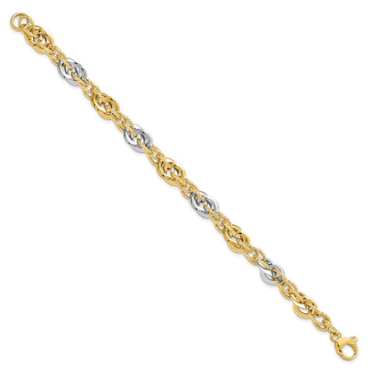 7.5 Inch 14K Two-Tone Polished D/C Fancy Link Bracelet
