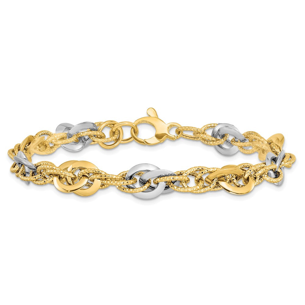 7.5 Inch 14K Two-Tone Polished D/C Fancy Link Bracelet