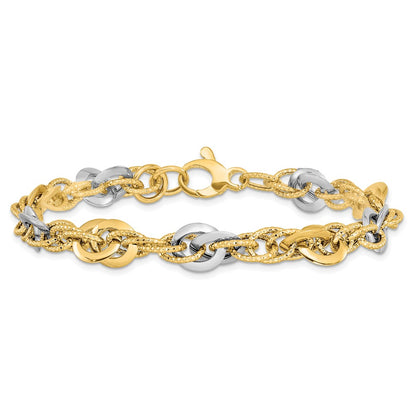 7.5 Inch 14K Two-Tone Polished D/C Fancy Link Bracelet