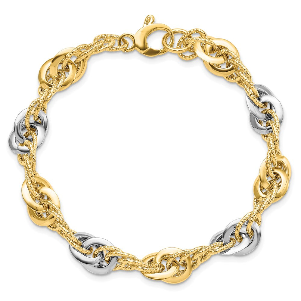 7.5 Inch 14K Two-Tone Polished D/C Fancy Link Bracelet